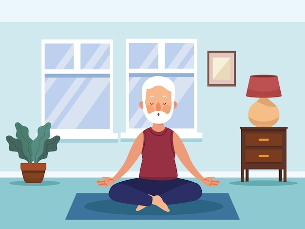 old man meditating indoor character