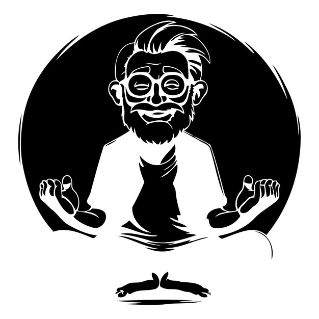 Vector old man meditating in the lotus position vector illustration