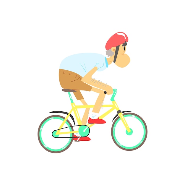 Old Man Riding Bicycle Cute Cartoon Style Isolated Flat Vector Illustration On White Background