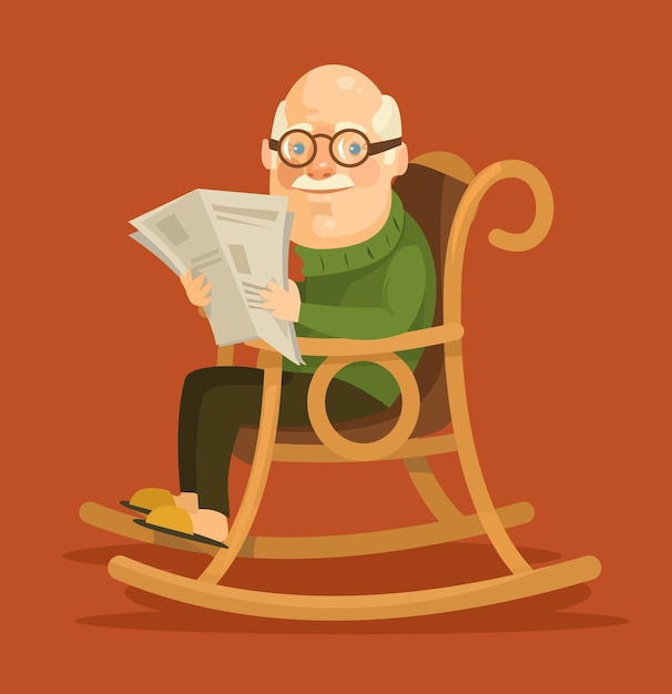 Old man sitting in rocking chair.