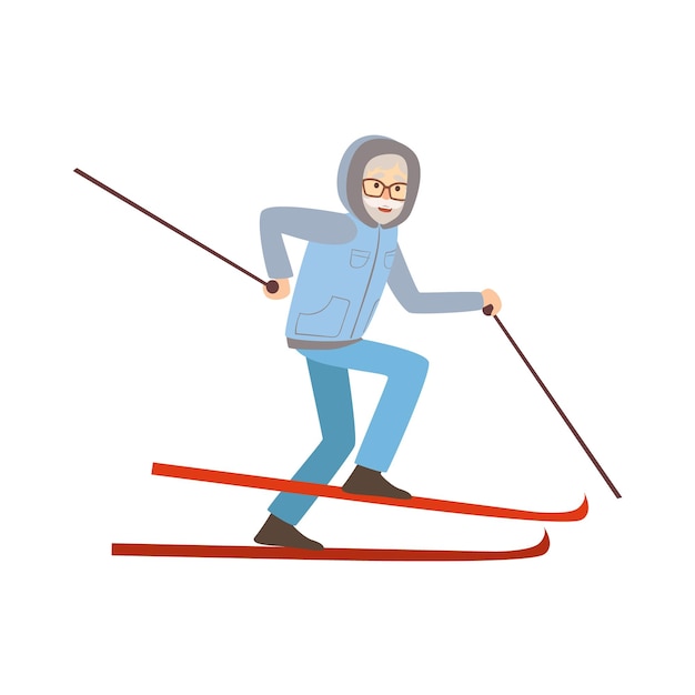 Old man skiing winter sports illustration