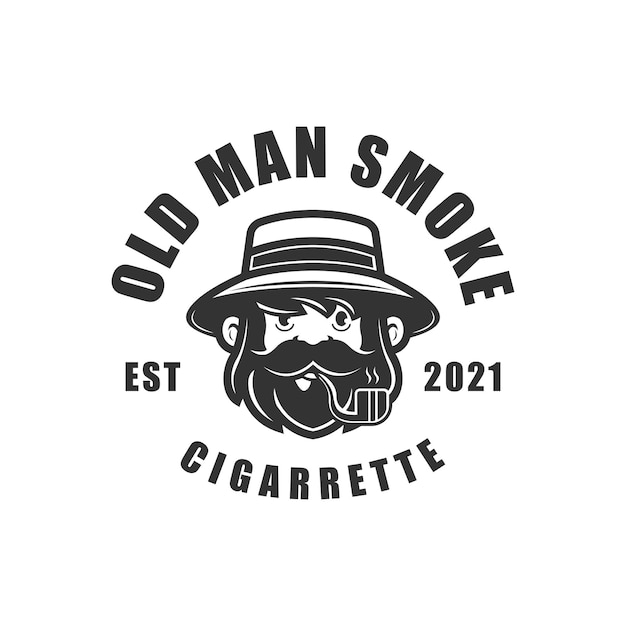 Vector old man smoke cigarette with pipe logo vintage