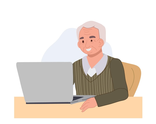 Old man using laptopsenior man with technology concept vector illustrationv