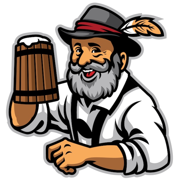 old man wearing traditional german clothing and hold the beer