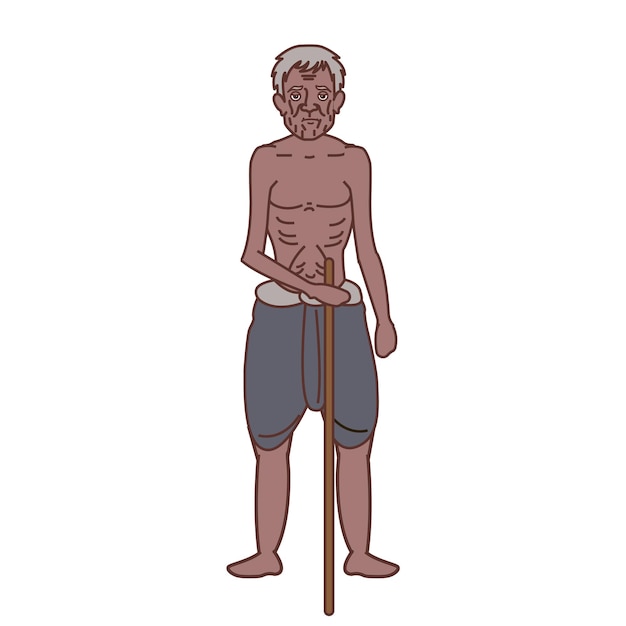 An old man with a cane and a stick in a cartoon style.