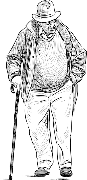 Vector old man with a cane