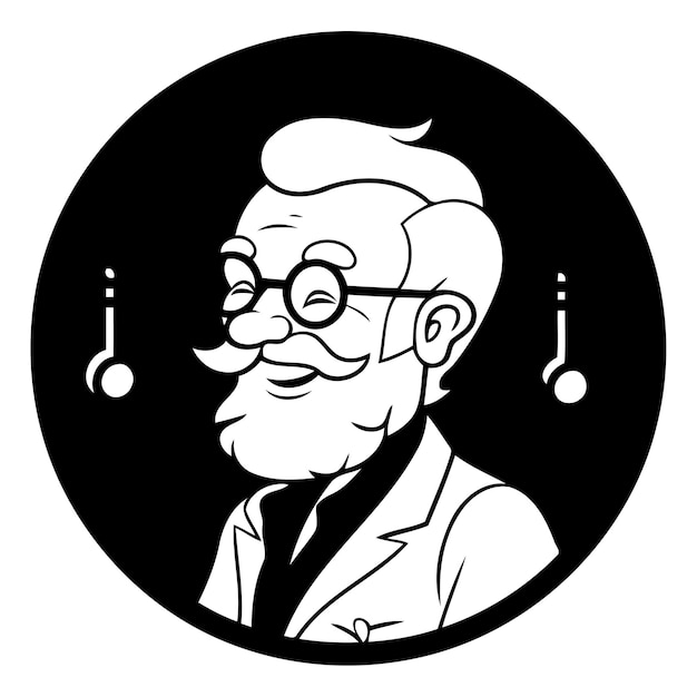 Vector old man with glasses and headphones vector illustration in flat style