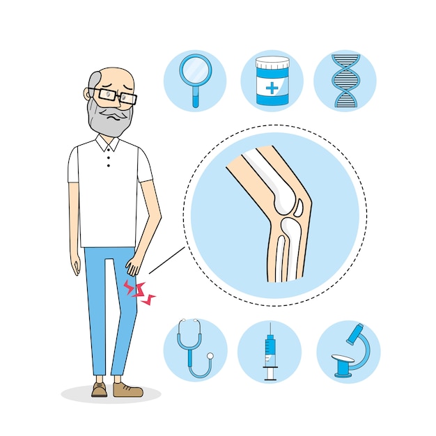 Vector old man with knee pain treatment