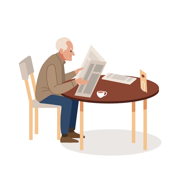 Old man with newspaper and coffee