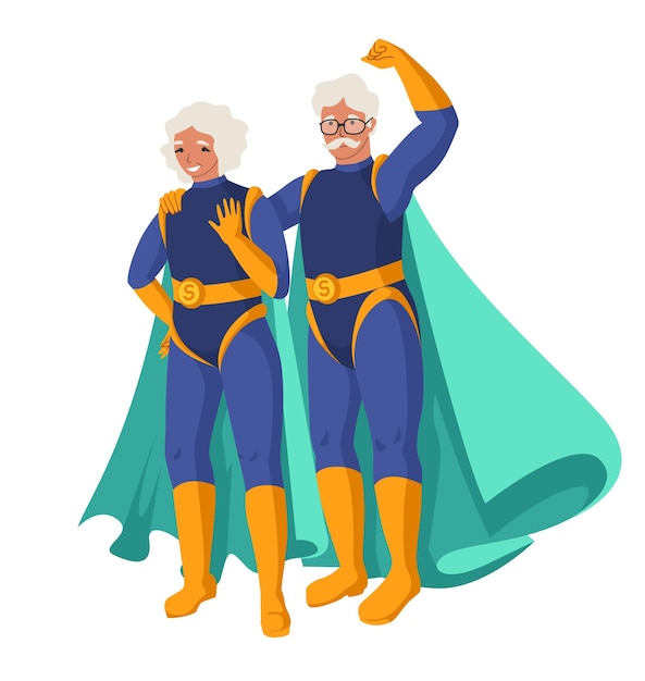 Vector old man and woman superhero vector illustration