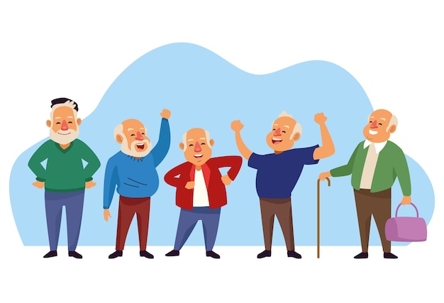 Vector old men group active seniors characters.