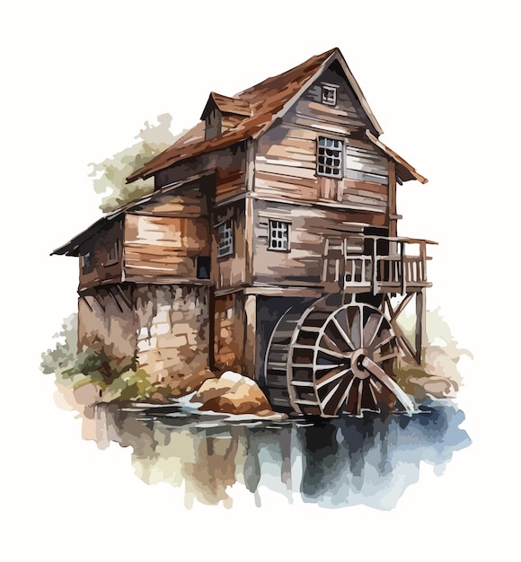 Old mill clipart isolated vector illustration