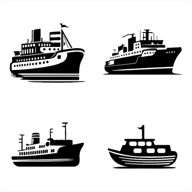 Old and modern boat and ship icon vector black outline design