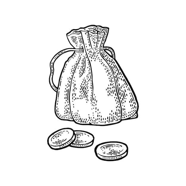 Old money bag with coins.