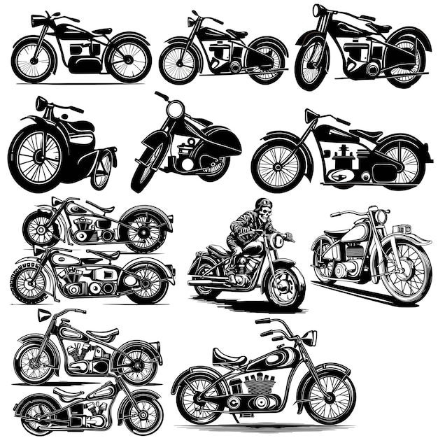 old motor bike Black SVG Vector Silhouette