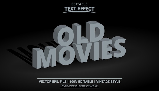 Vector old movies black and white editable text effect
