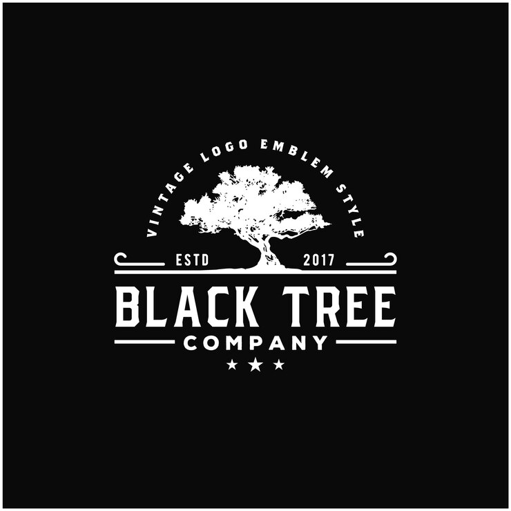 Vector old oak maple tree silhouette. residential landscape vintage logo