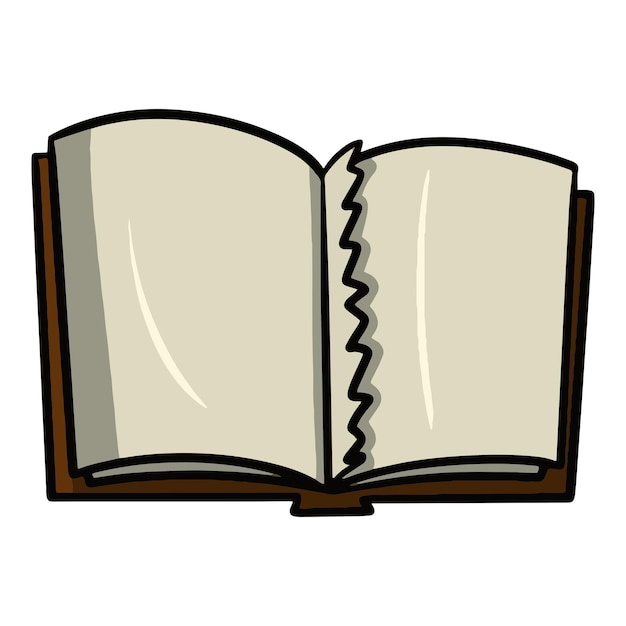 An old open book with a torn page cartoon vector illustration