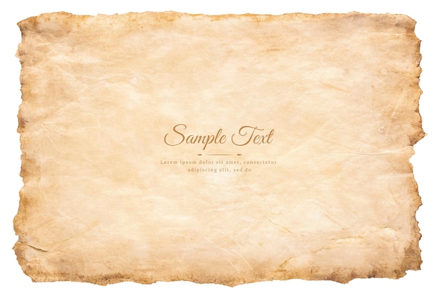 Старый лист пергаментной бумаги винтажный в возрасте или текстура изолирована на белом фоне