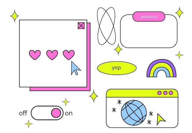 Old pc window 90s set Game Old pc aestheticRetro 80s 90s vector flat icons