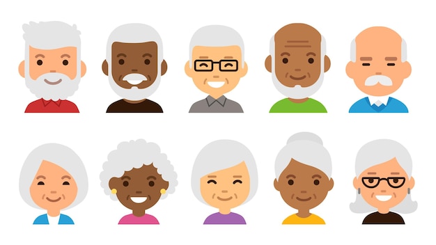 Old people cartoon avatars set