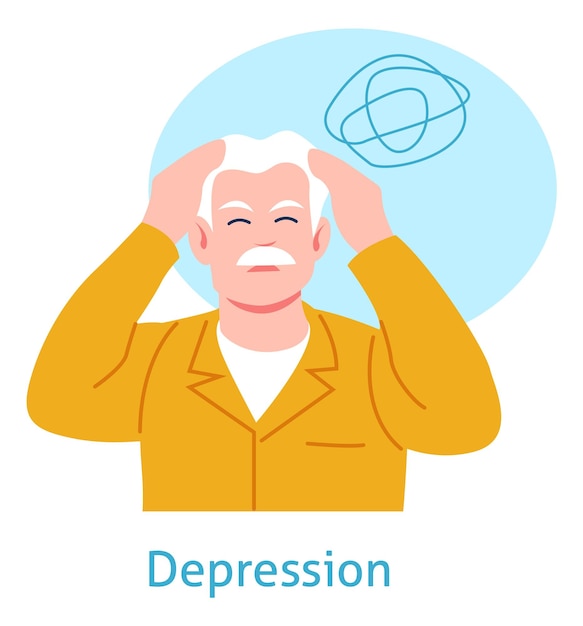 Вектор Депрессия пожилых людей медицинский плакат симптом психического состояния