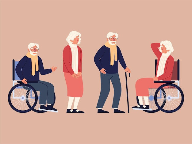 Old people disabled wheelchair stick