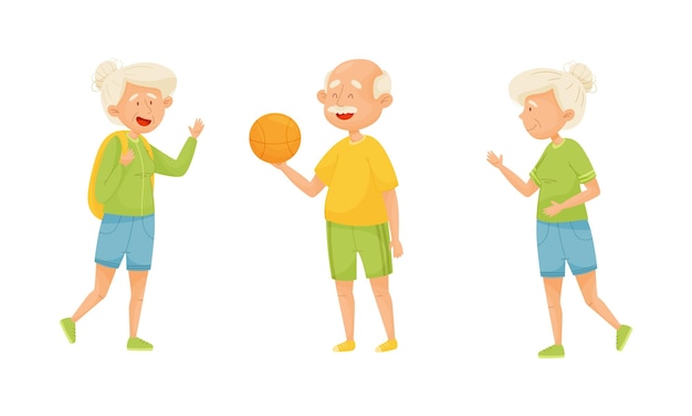 Old people engaged in different activities vector set