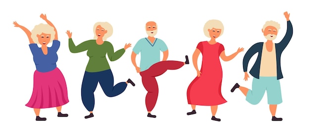 Old people grandparents are dancing the older man and woman are having fun vector illustration