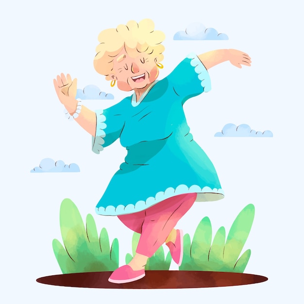 Vector old people having fun illustration