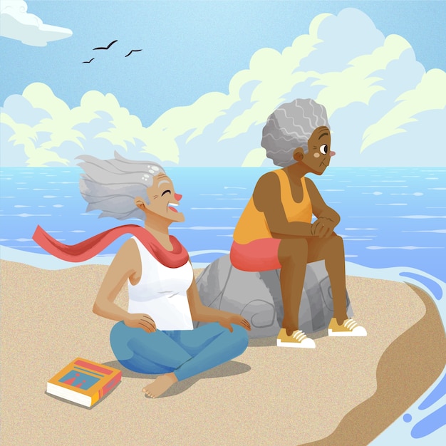 Vector old people having fun illustration