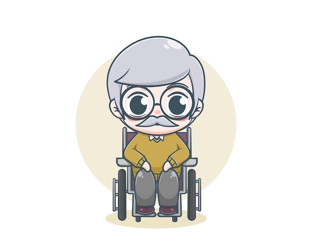 Old people sitting on the wheelchair cartoon illustration