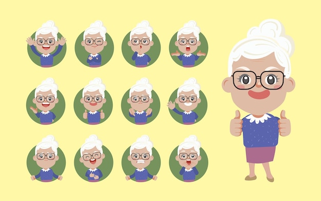 Vector old people with different poses