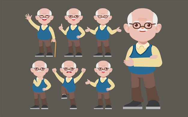 Vector old people with different poses