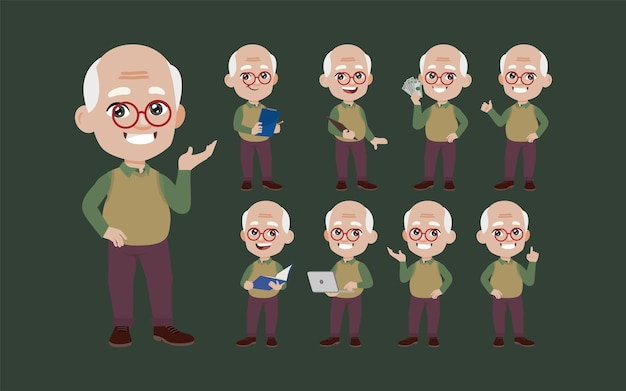Vector old people with different poses