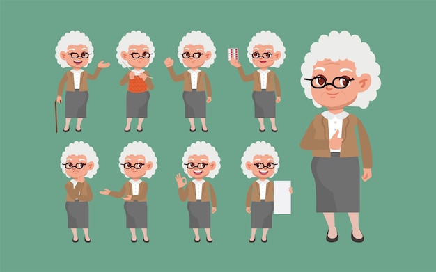 Vector old people with different poses