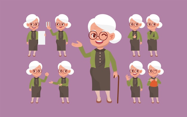 Vector old people with different poses