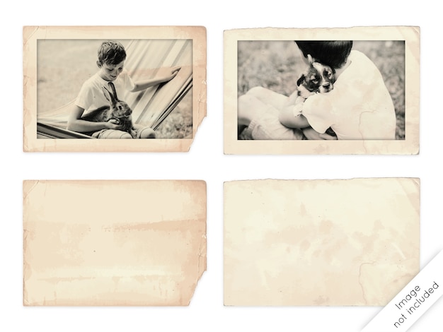 Vector old photo frames and papers on white background