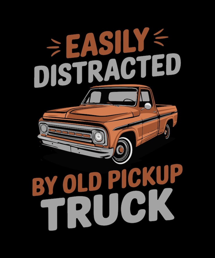 Vector old pickup truck tshirt design vector art illustration