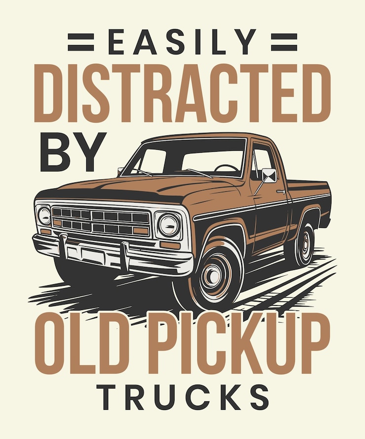 Vector old pickup truck tshirt design vector art illustration