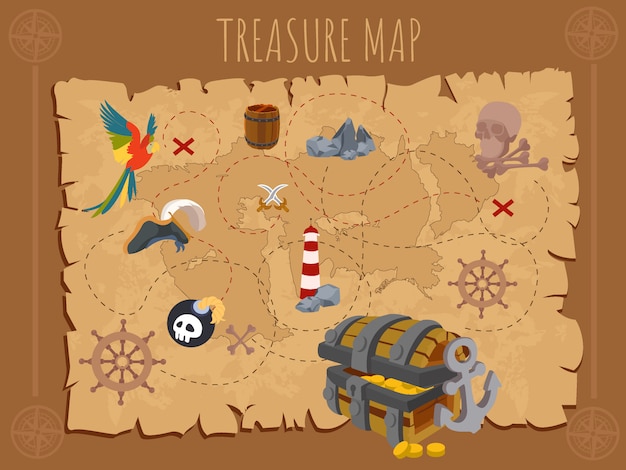 Vector old pirate map on ancient paper