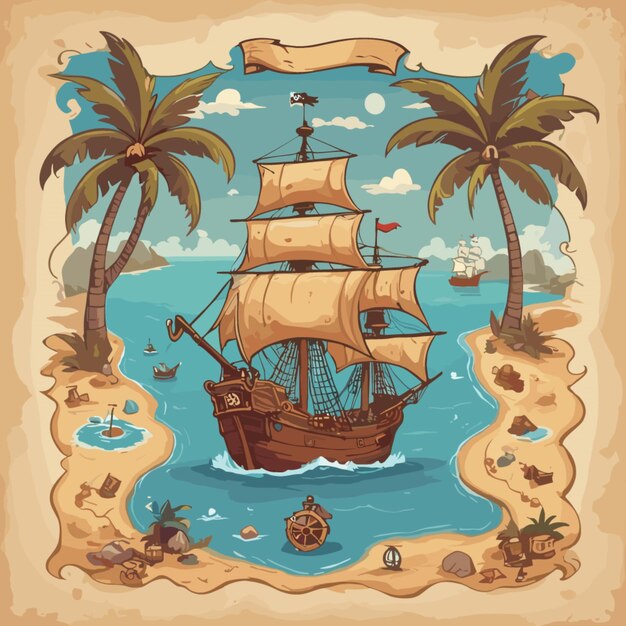 Vector old pirate map cartoon vector