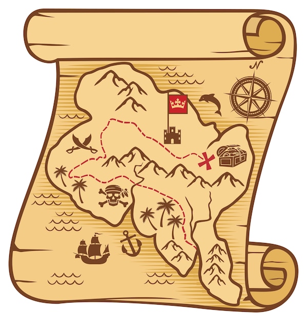 Vector old pirate map of treasure island