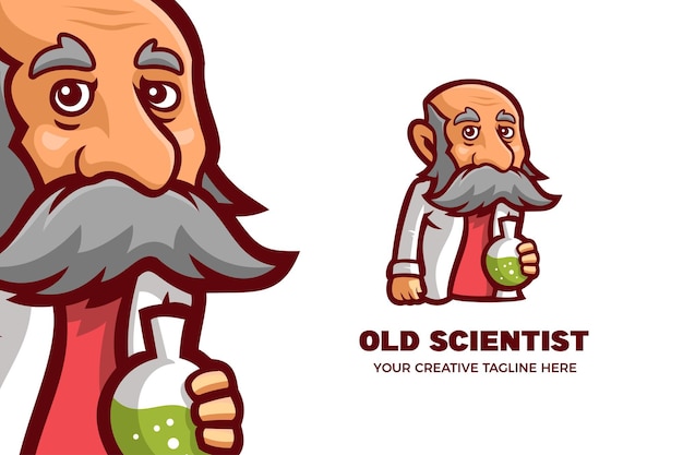 Старый профессор, ученый, талисман, шаблон логотипа персонажа