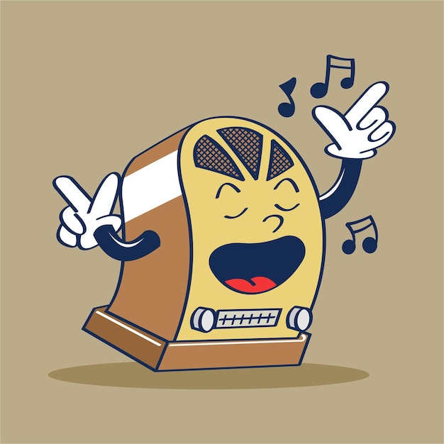 Old radio cartoon character singing with happy face vector illustration hand drawing vintage