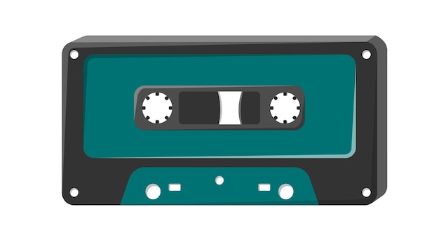 Старая ретро-винтажная зеленая музыкальная аудиокассета для магнитофона с магнитной лентой 70-х, 80-х, 90-х годов, иконка изометрии Векторная иллюстрация