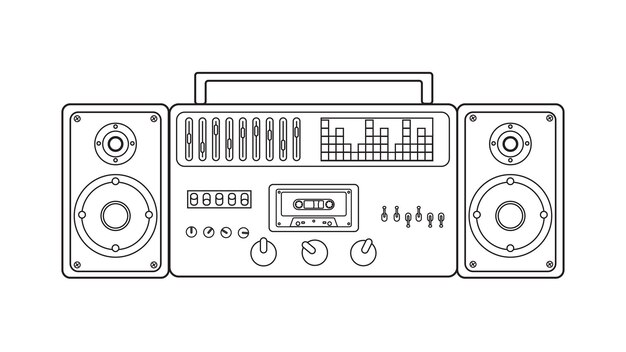 Vector old retro vintage music cassette tape recorder with magnetic tape on reels from the 70s 80s 90s