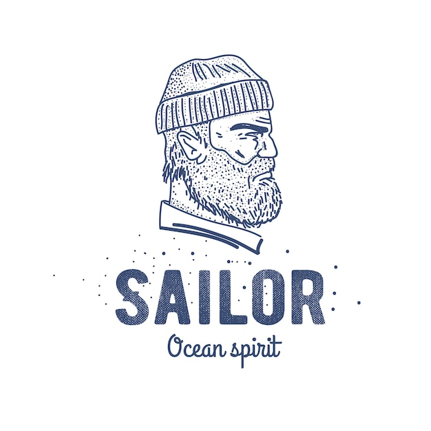 Old sailor logo or label. Seaman with a beard. 