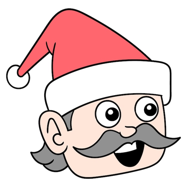 Old santa claus head with thick mustache doodle icon drawing