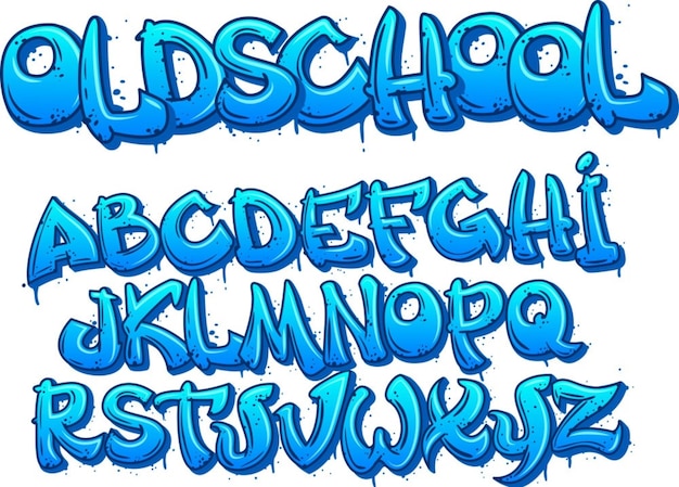 Old school graffiti font cartoon alphabet capital